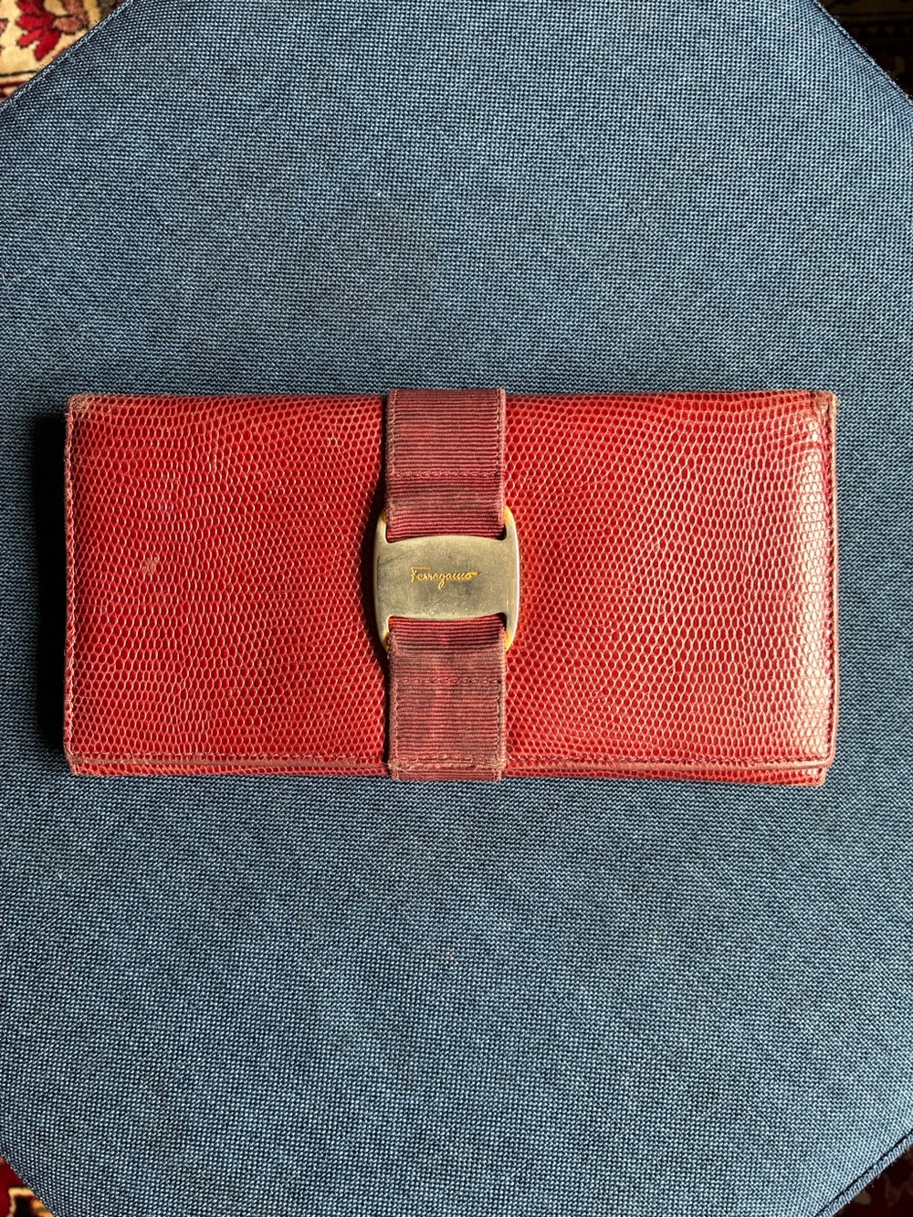 Salvatore Ferragamo Bordeaux Textured Leather Bow-Accent Wallet Purse